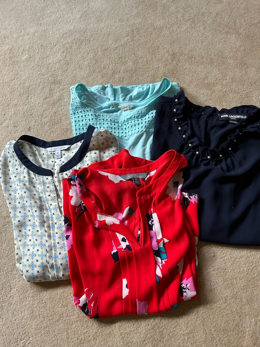 Market & Spruce Red Floral Blouse with Mint Accent set of 4 sleeveless tops. XXL